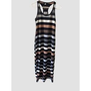 Boutique Vivi Women’s Gray Striped Sleeveless Racerback Maxi Dress Size Medium